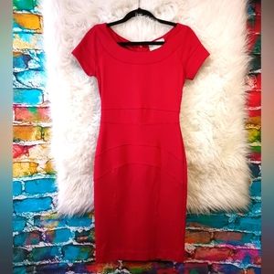Nicole Miller Red Artelier Boat Neck Knee Length Cocktail Dress Size P